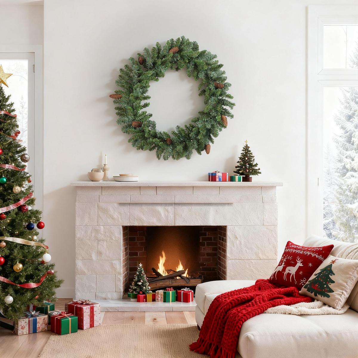 1,8 m künstliche Weihnachtsgirlande Blumendekoration mit Spitzen Tannenzapfen - Grün, Kunststoff (180cm) - HOMCOM