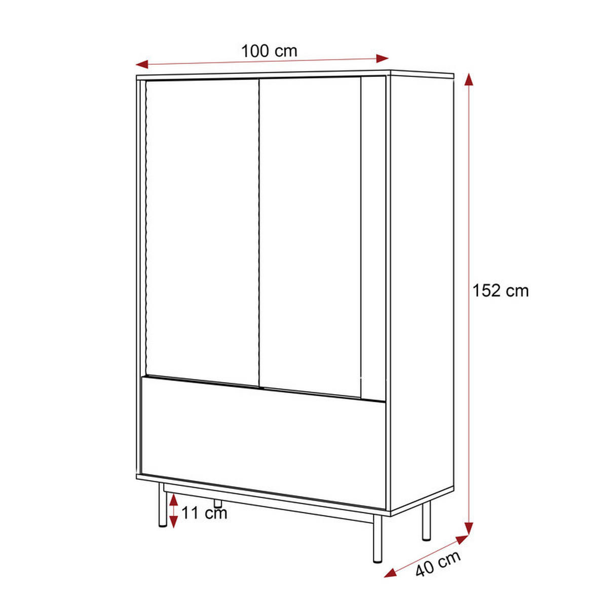 VITRINE LUSSO 100 cm Glastüren, Eiche / Kaschmir - Eichefarben, Holzwerkstoff/Metall (100/152/40cm) - Idohome