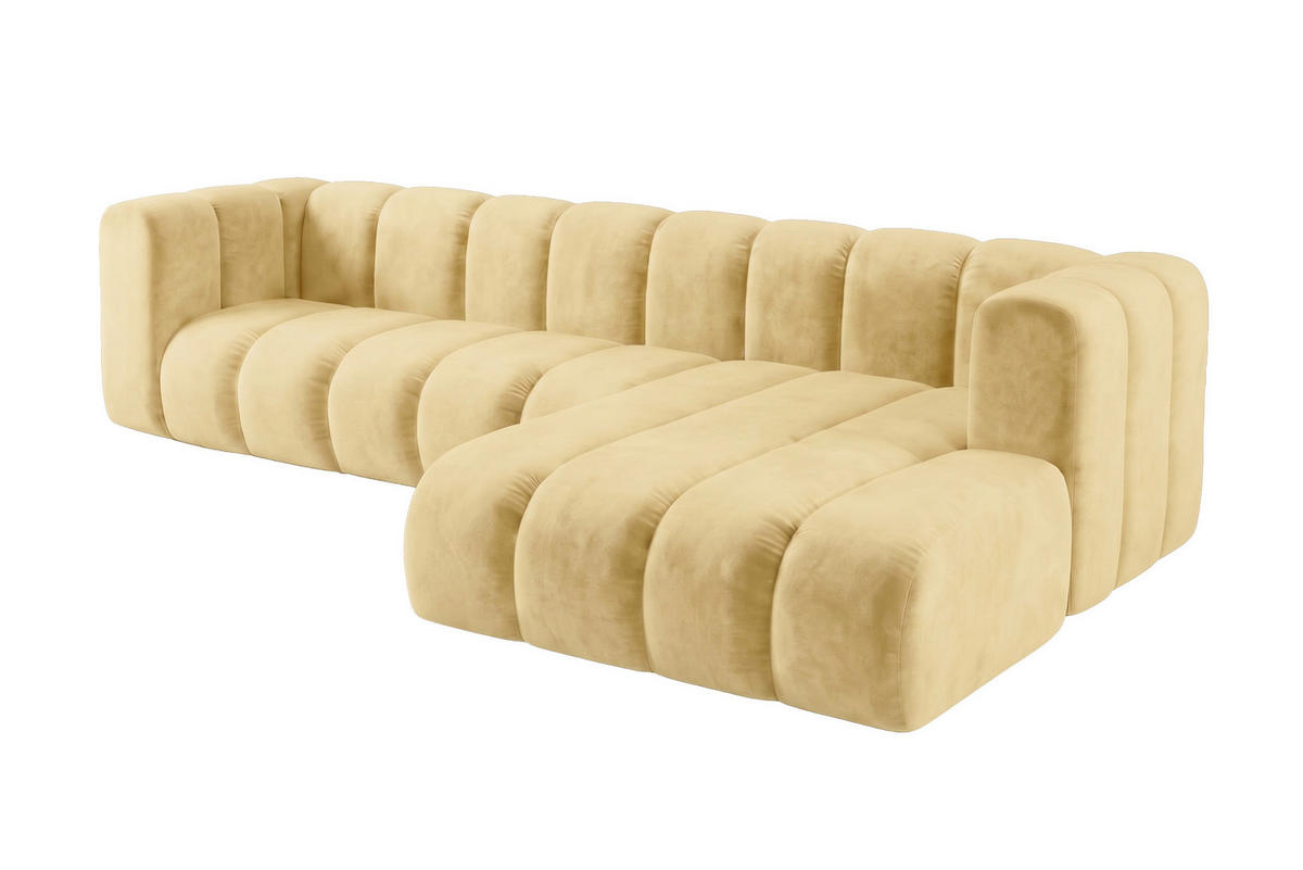 ECKSOFA Modulares In L-Form, Velvet-Stoff Riviera, Buttergelb, Rechts, GRAND 287 cm - Hellgelb, Holz (287/179cm) - Kaiser Möbel
