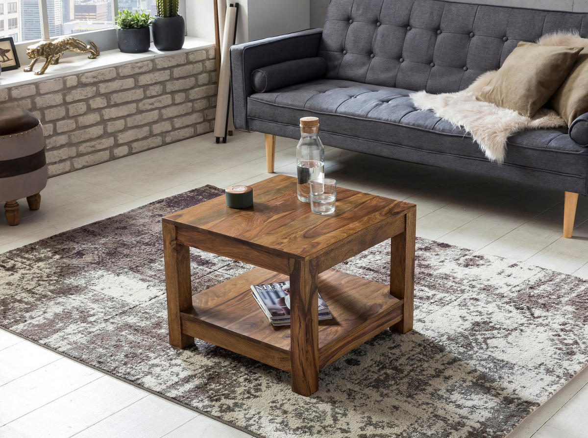 COUCHTISCH Massivholz im Landhausstil mit Ablagefach und pflegeleichter Oberfläche, Braun 60x60x45 cm - Braun, Holz (60/60/45cm) - KADIMA DESIGN