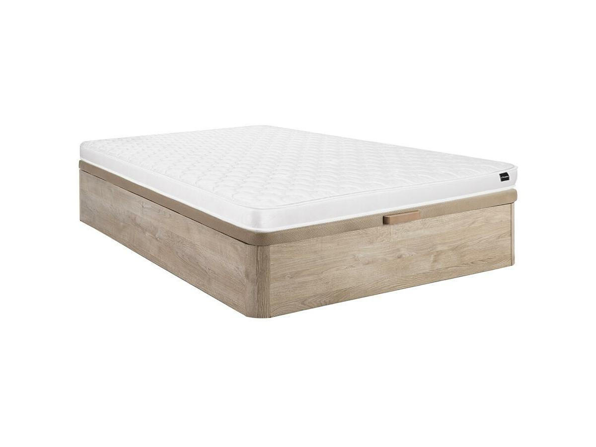 MATRATZE und Bettgestell mit Lattenrost und Bettkasten - 1 Person - stoff - naturfarben hell Danae - Naturfarben, Holz/Holzwerkstoff (120/200cm) - Vente-Unique
