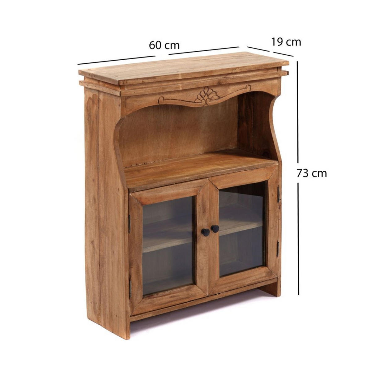 WANDSCHRANK Ribera Mahagoni Massivholz, 2 Glastüren, 3 Haken naturfarben - Naturfarben, Holz (60/73/19cm) - CREEDWOOD