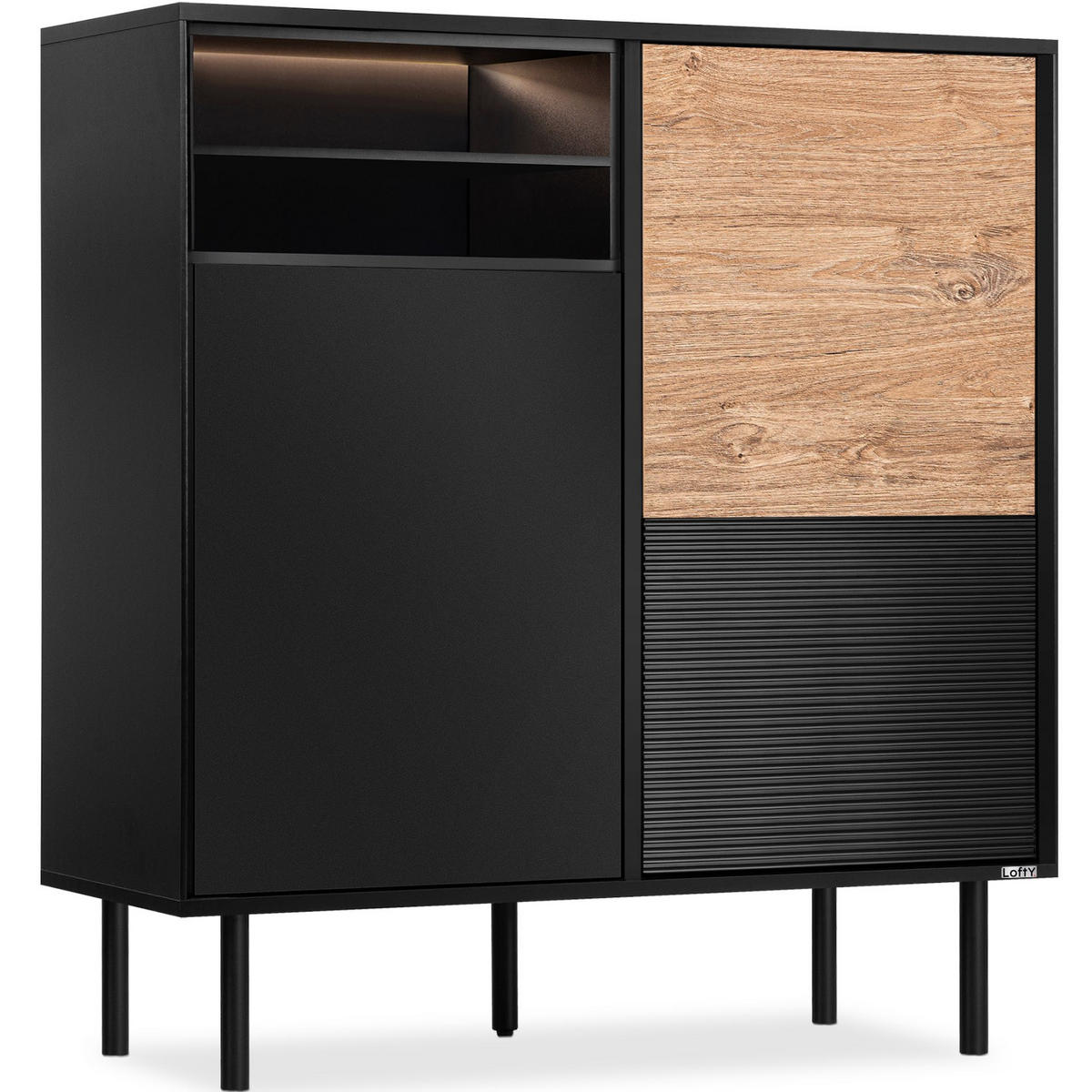 KOMMODE LOFTY TV/HiFi-Einlage, schwarz / Eiche natur - Eichefarben/Schwarz, Holzwerkstoff (102/109/41cm) - KONSIMO®