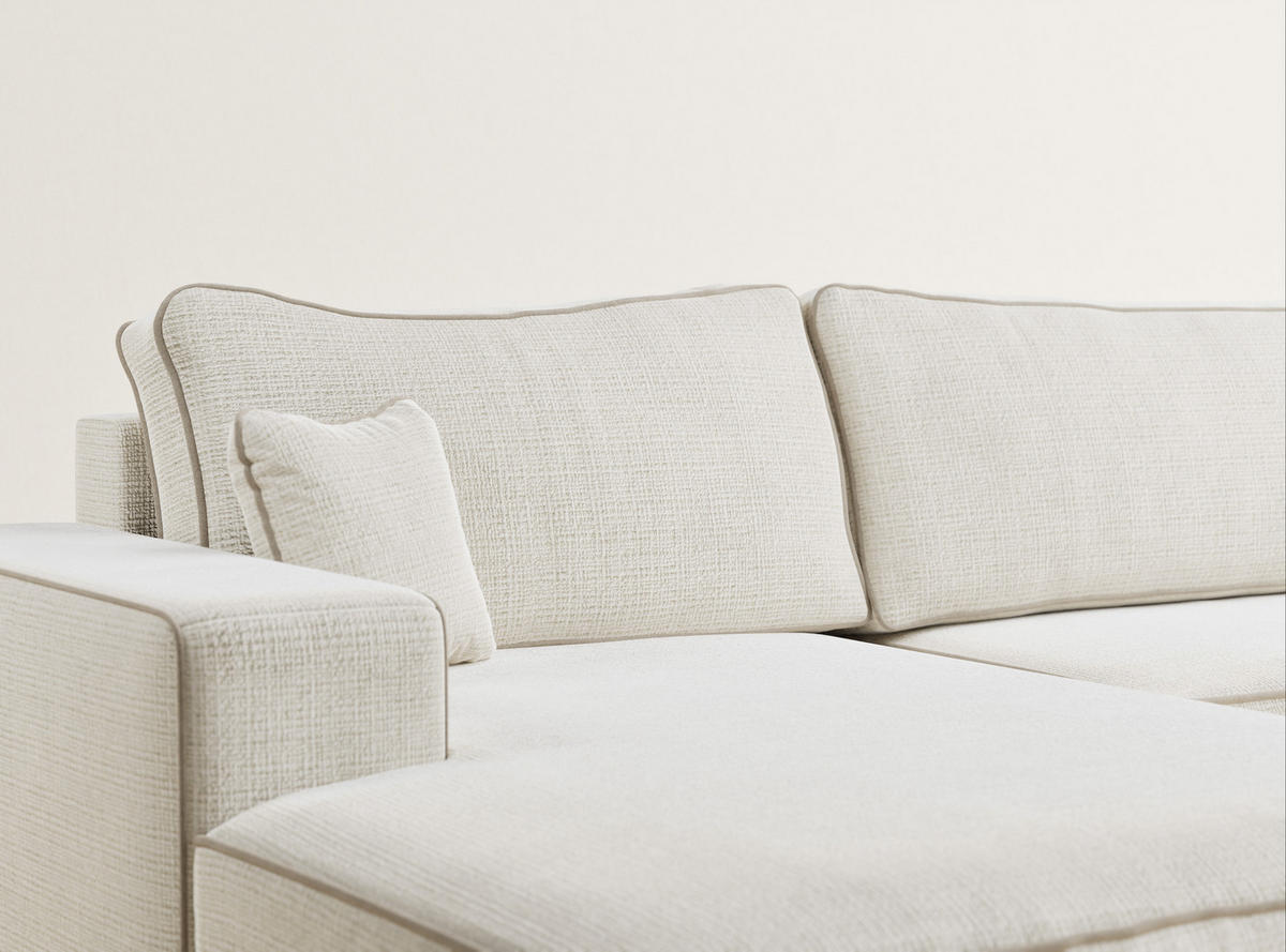 WOHNLANDSCHAFT Deseo Ecru-Beige Chenille-Stoff - Ecru/Beige, Holz/Holzwerkstoff (398/70/148cm) - Maison de Reve