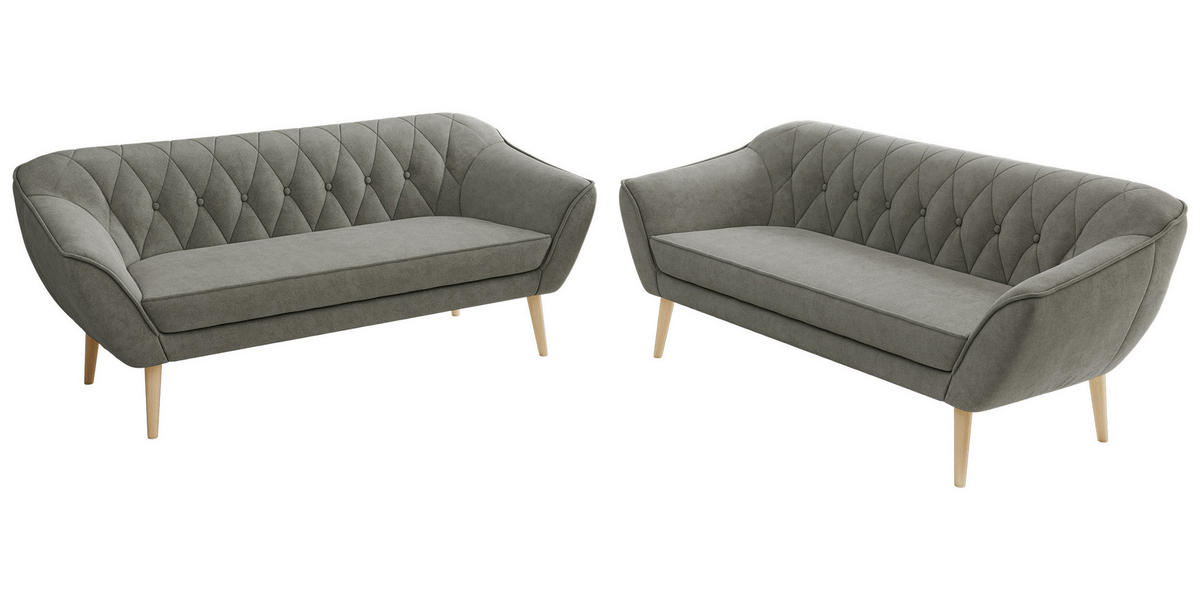 SEDACÍ SOUPRAVA PIRS 3+3 - Šedá Strukturovaná látka - Dřevěné nohy - šedá/barva buku, kompozitní dřevo/textil (180/75/74cm) - MKS
