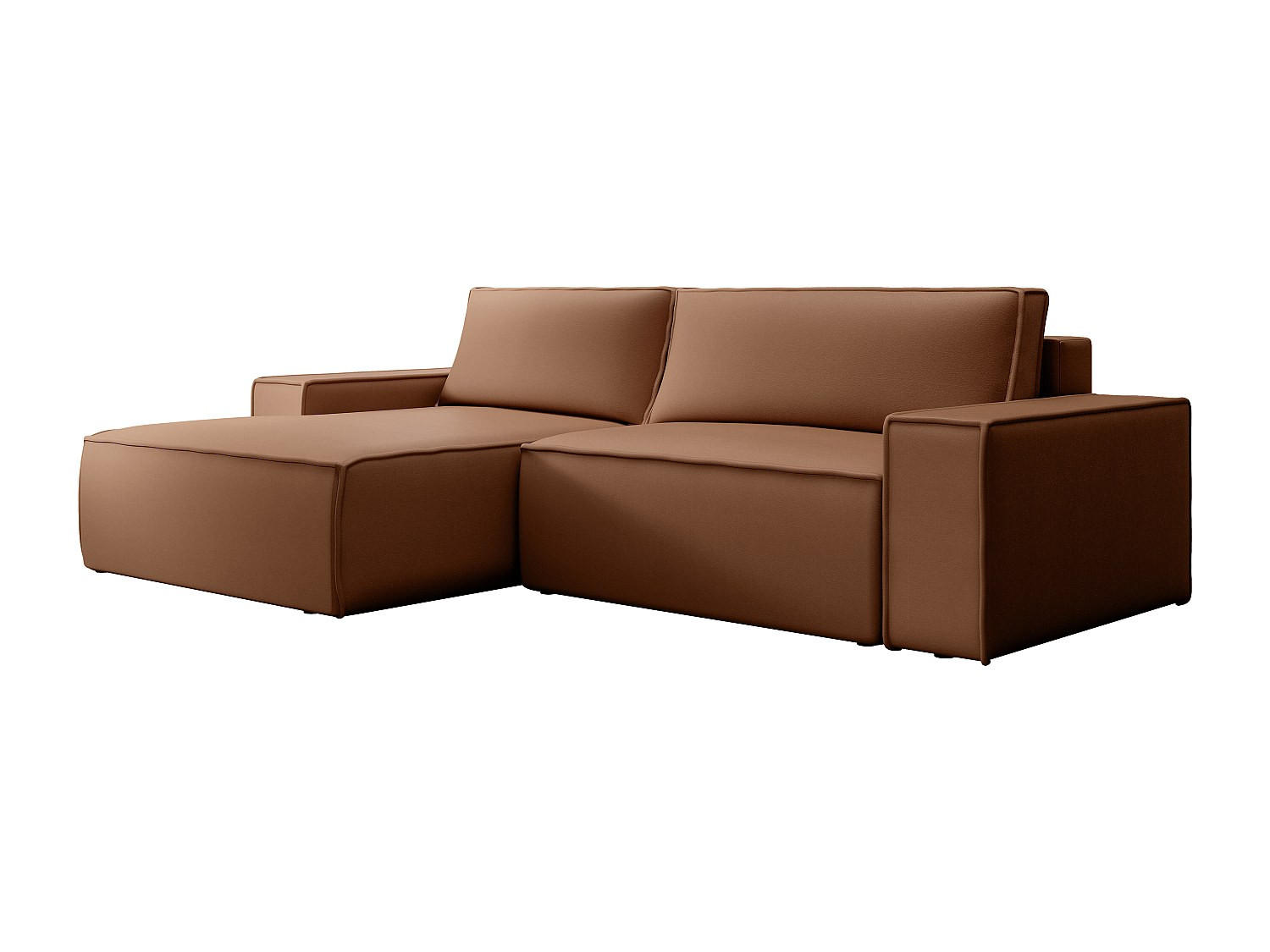 ECKSOFA mit Schlaffunktion - Ecke links - Stoff - Leder-Optik - Braun - AMELIA - Braun, Textil (267/167cm) - Vente-Unique