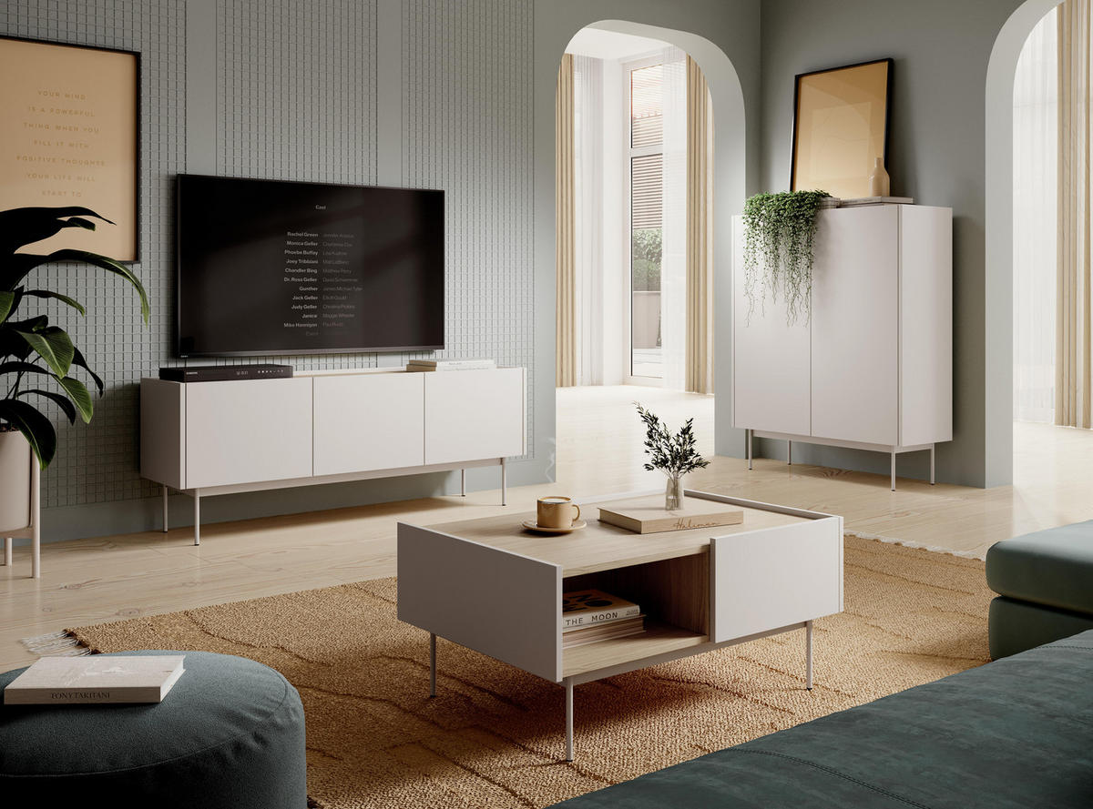 TV-LOWBOARD BEIGE - Beige, Holzwerkstoff (144/55/37cm) - FURNLUX