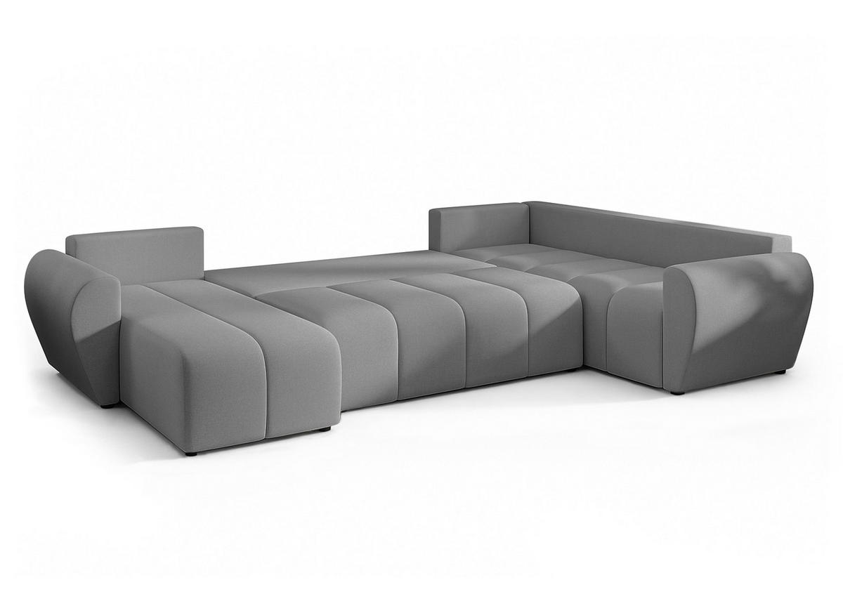 WOHNLANDSCHAFT Malatya U Form MAX Hellgrau 311/145/80 cm mit Schlaffunktion - Hellgrau/Schwarz, Kunststoff/Textil (208/80/303cm) - AX Living