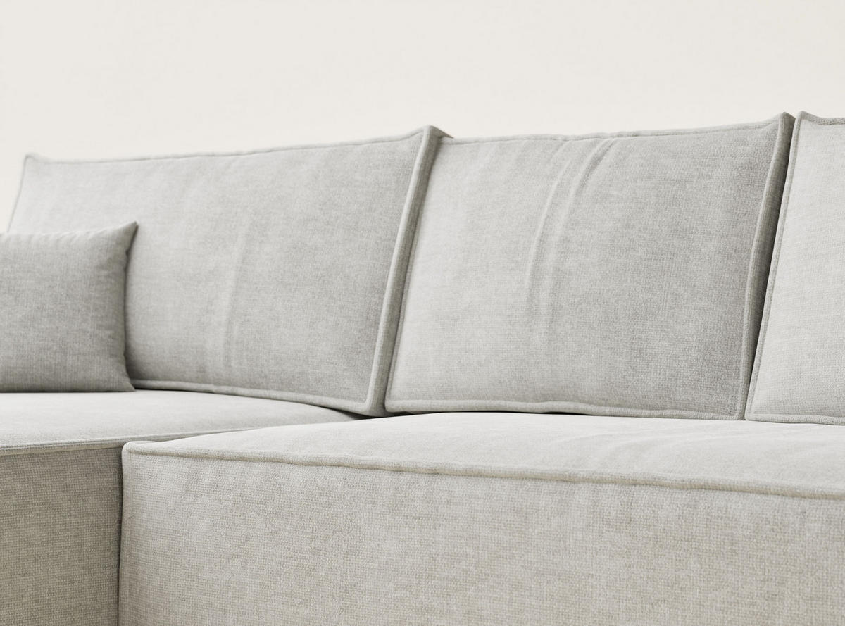 ECKSOFA Maze Grau Chenille-Stoff - Links Seite - Schwarz/Grau, Holz/Holzwerkstoff (185/294cm) - Maison de Reve