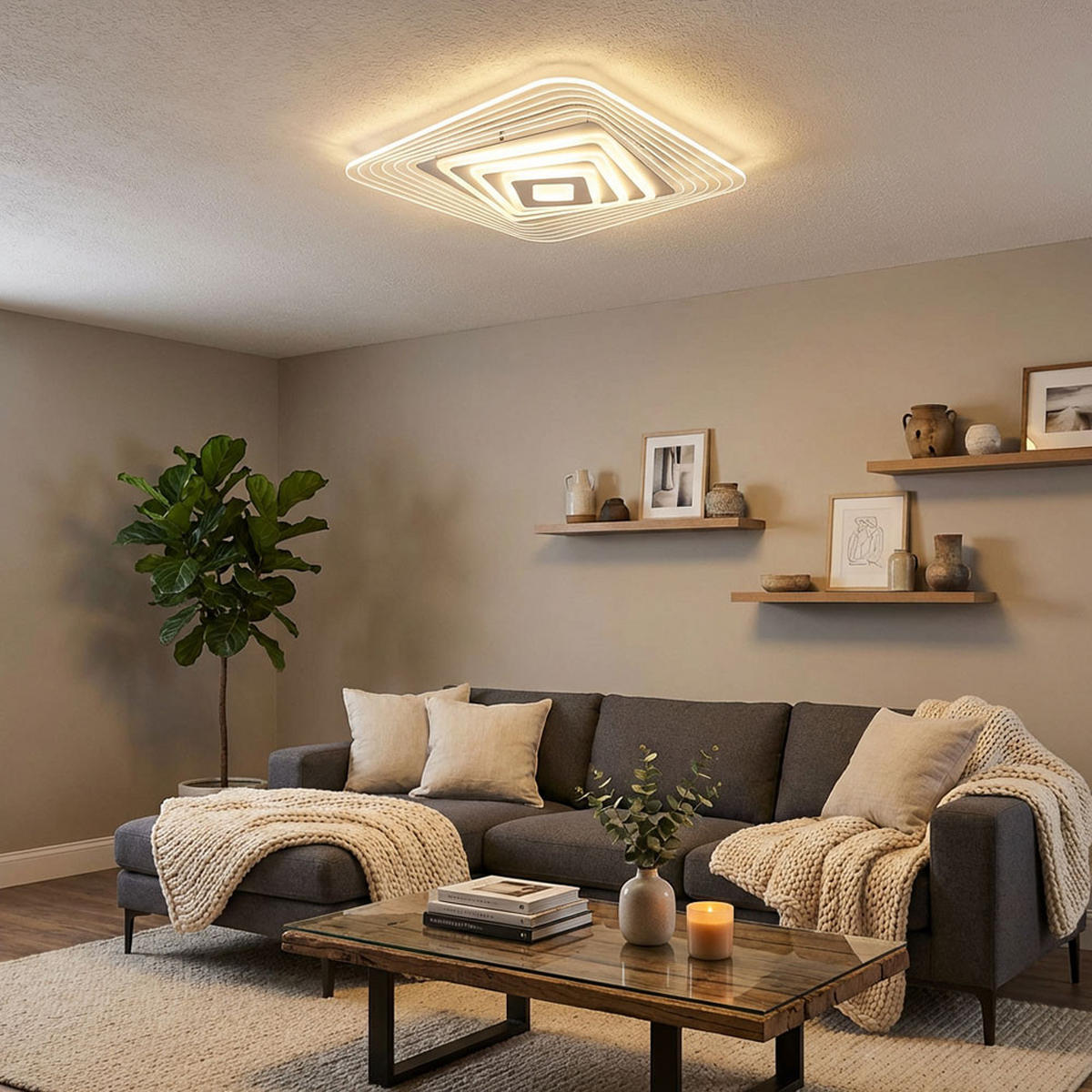DECKENLEUCHTE LED, Metall-Acryl, Weiß, CCT, App-Steuerung - Weiß, Metall (50/50/6.5cm) - Globo Lighting