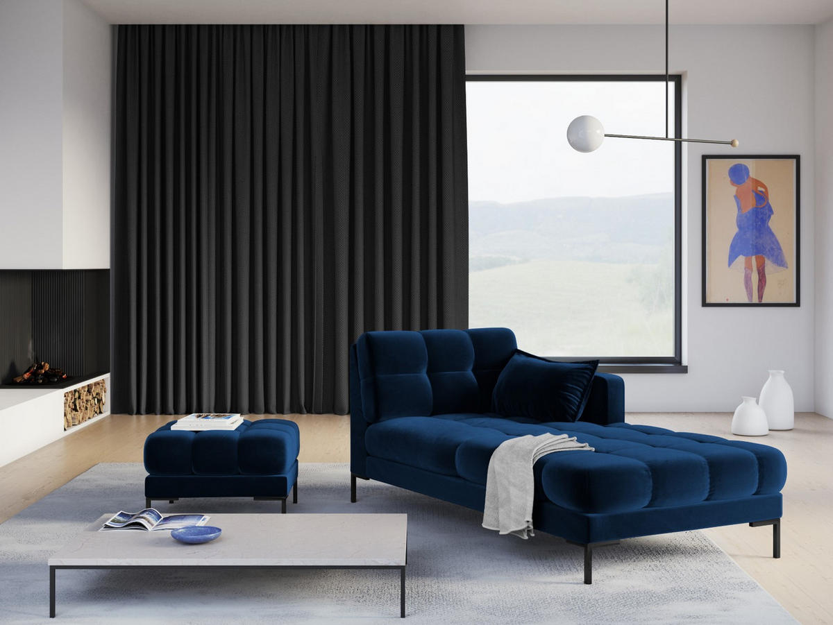 CHAISELONGUE rechts Mamaia aus Samt königsblau - Blau, Textil (102/75/185cm) - Micadoni