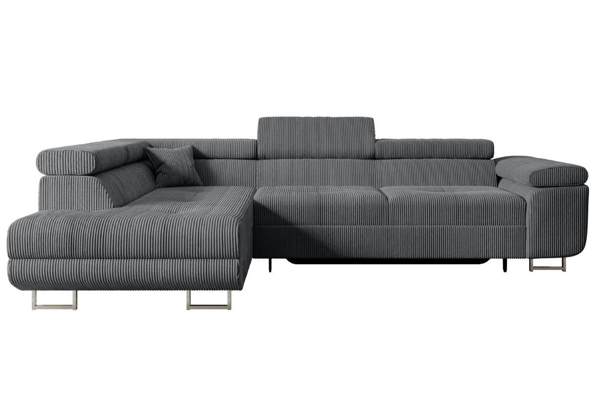 ECKSOFA mit Schlaffunktion und Bettkasten GUSA-L 272x202x107 cm Grau Cord - Dunkelgrau/Silberfarben, Holzwerkstoff/Textil (202/272cm) - ALTDECOR