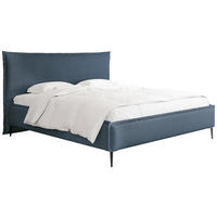 POLSTERBETT Pillow Rise mit Bettkasten, Lattenrost & hohen Metallfüßen in Dunkelblau Chenille 120x200 cm - Blau/Birkefarben, Holz/Holzwerkstoff (120/200cm) - WFL GROUP