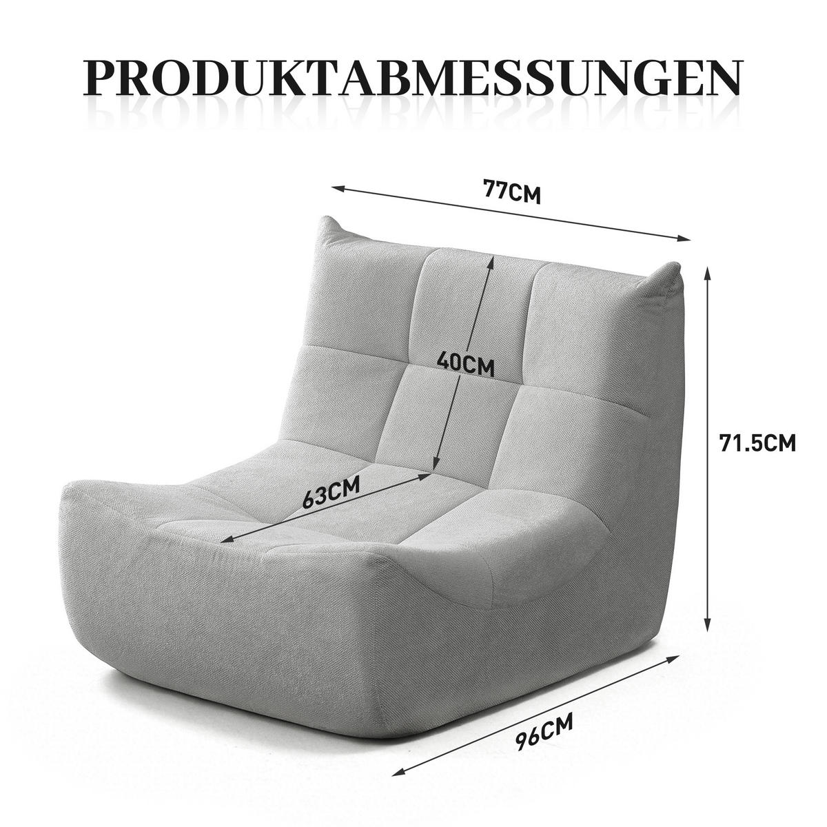 SITZSACK aus grauem Chenille im Togo-Stil mit Memory Foam - Grau, Textil (76/67/98cm) - Urban Meuble