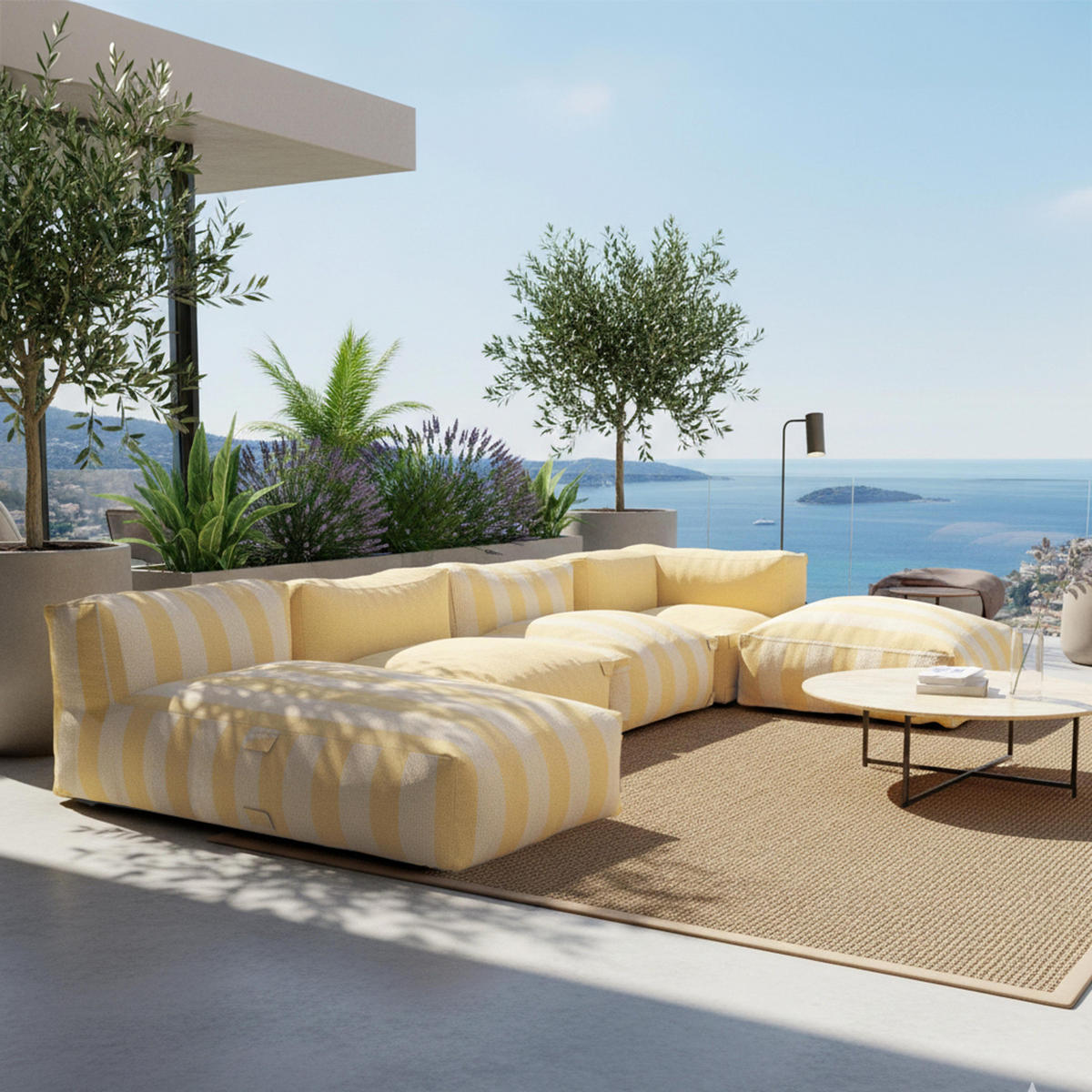 GARTENSOFA mit 5 Sitzplätzen, Hellgelb - Gelb, Textil - Oviala