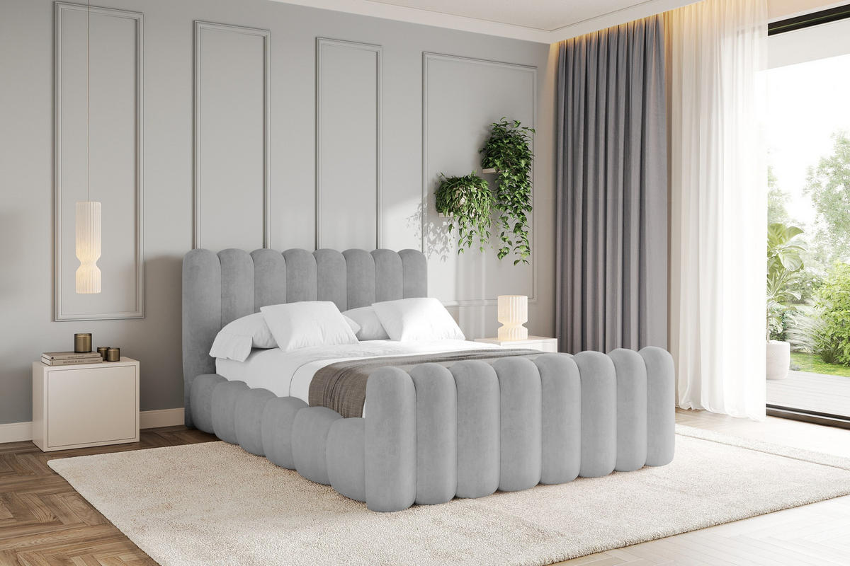 POLSTERBETT mit Bettkasten, Fußteil und Lattenrost, Boxbett ohne Matratze - SENA-Z 140x200 Grau - Hellgrau, Holzwerkstoff/Textil (140/200cm) - ALTDECOR