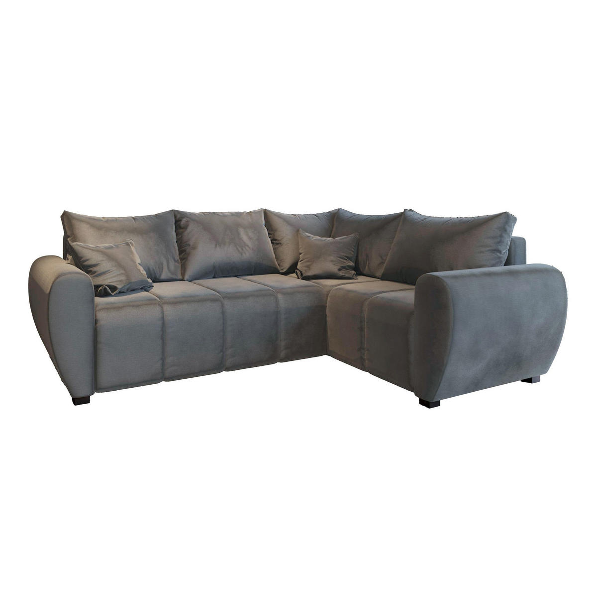ECKSOFA MADISON L R-S Grau Plüsch-Stoff mit Schlaffunktion - Grau, Holz (235/175cm) - MASSENO