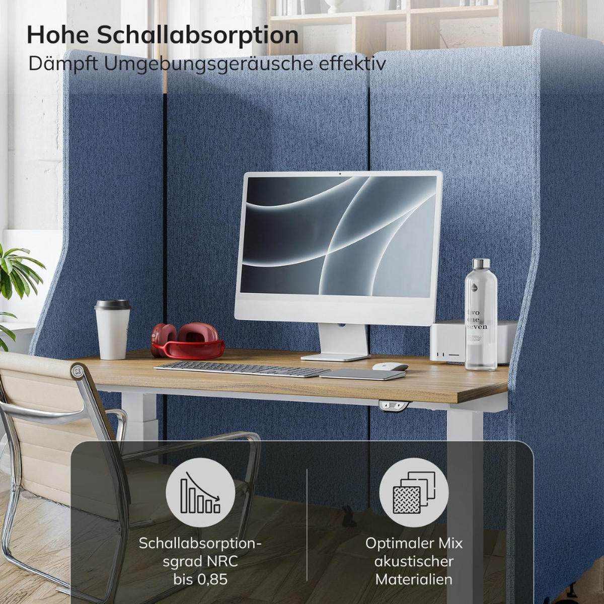 AKUSTIK-TRENNWAND mit Schalldämmung PEOLT 145x240x1,8cm Blau Stellwand - Blau, Kunststoff (240/145/1.8cm) - DELUKE