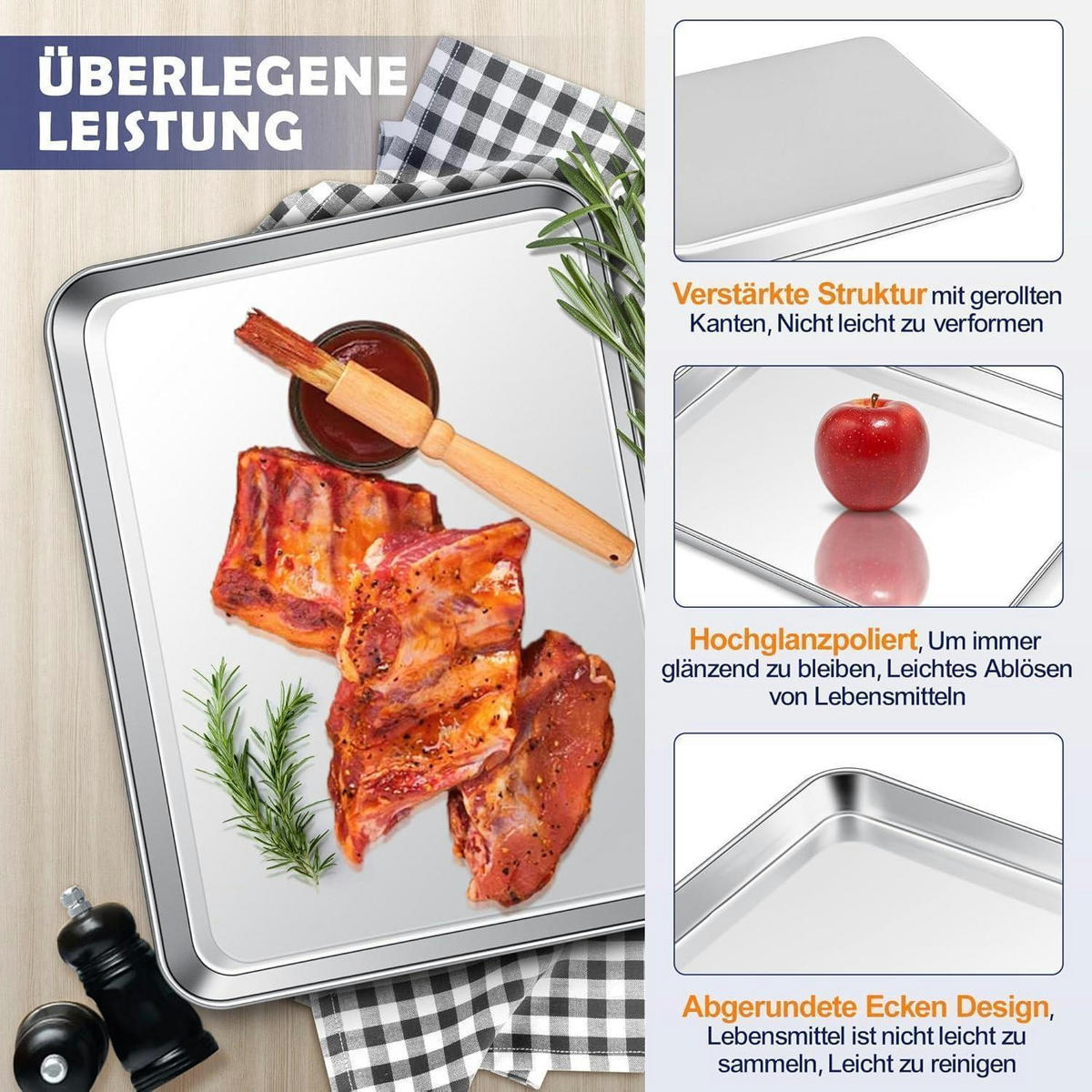 BACKBLECH mit Abkühlgitter Set 40,5 x 30,5 x 2,5 cm Edelstahl - Silberfarben, Metall (30/2.5/40.5cm)