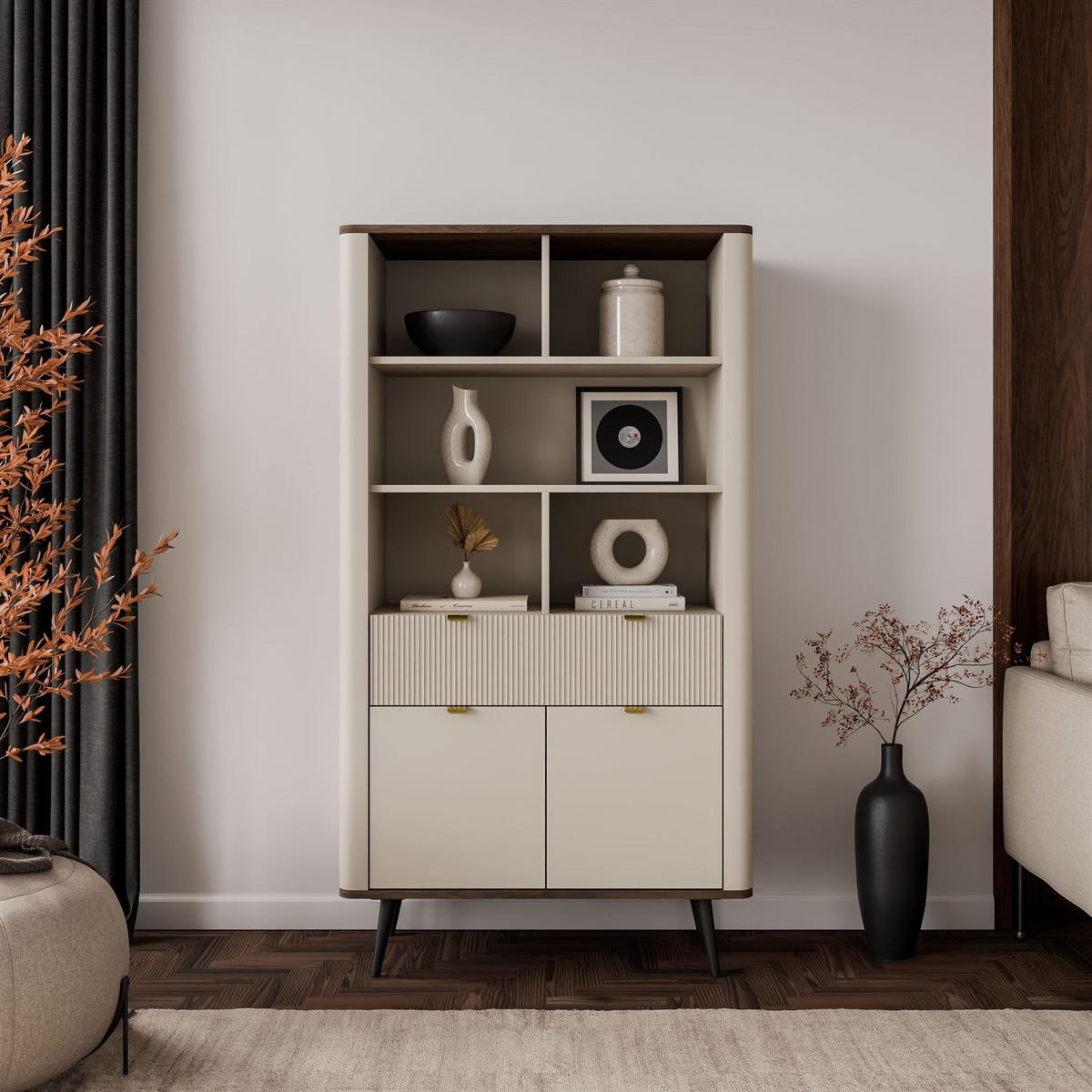 REGAL AUTUMN 2D1S mit Schublade, Kaschmir / Nussbaum - Beige, Holzwerkstoff (90/163/40cm) - Lookway