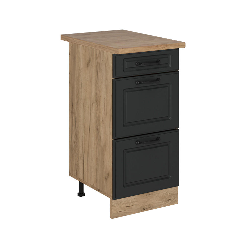 KÜCHENUNTERSCHRANK R-Line Anthrazit Landhaus 40 cm mit Schubladen, AP Eiche - Honigeiche/Anthrazit, Holzwerkstoff (40/81.6/60cm) - Vicco