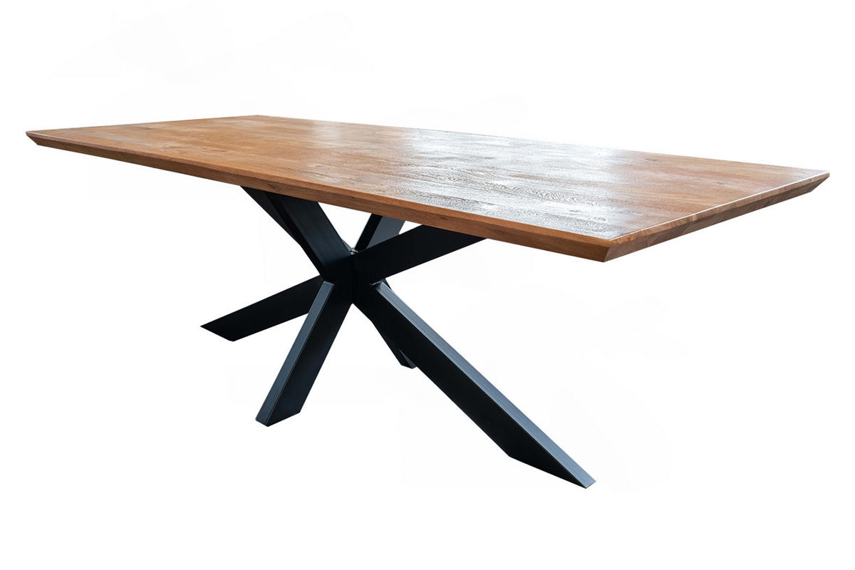 ESSTISCH MIT SCHWEIZER KANTE SELVA Braun Akazie - Schwarz/Braun, Holz/Metall (220/100/78cm) - KAWOLA