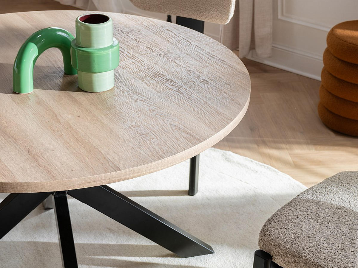 ESSTISCH - 4 Personen - MDF & Metall - Eichefarben & Schwarz - TILKI - Naturfarben, Holz (120/120/77.5cm) - Vente-Unique