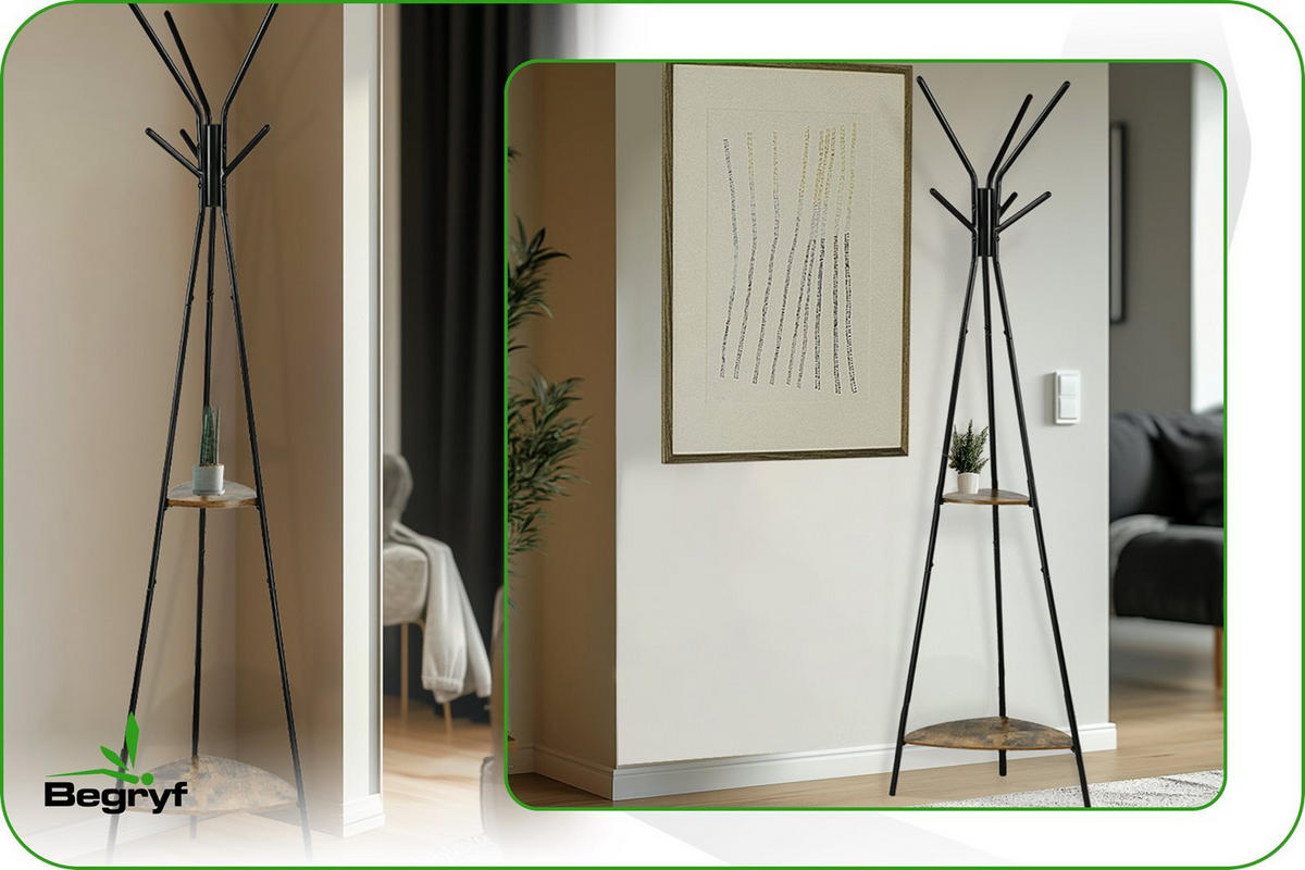 KLEIDERSTÄNDER Holzwerkstoff Metall Dunkelbraun Schwarz mit 2 Ablagen 179×49,5 cm - Dunkelbraun/Schwarz, Holzwerkstoff/Metall (49/179/49cm) - Begryf