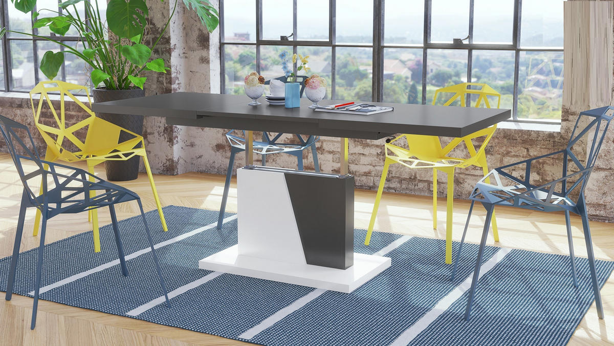 COUCHTISCH rechteckig Anthrazit matt - Weiß matt ausziehbar höhenverstellbar - Anthrazit/Weiß, Holzwerkstoff (70/120/60cm) - designimpex