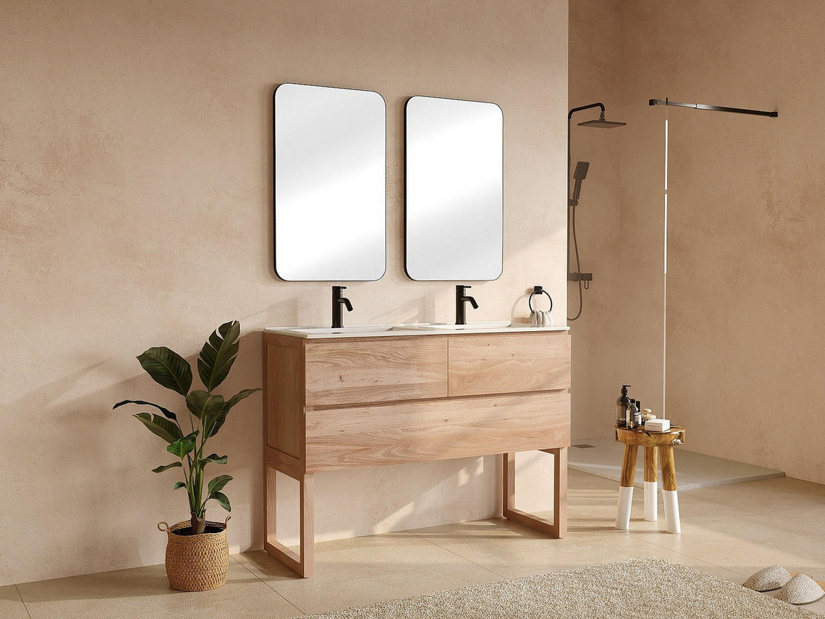 DOPPELWASCHTISCH - 120 cm x 45 cm - Holz, Platte - Naturfarben Hell - TARELO - Naturfarben, Holz (120/88/45cm) - Vente-Unique