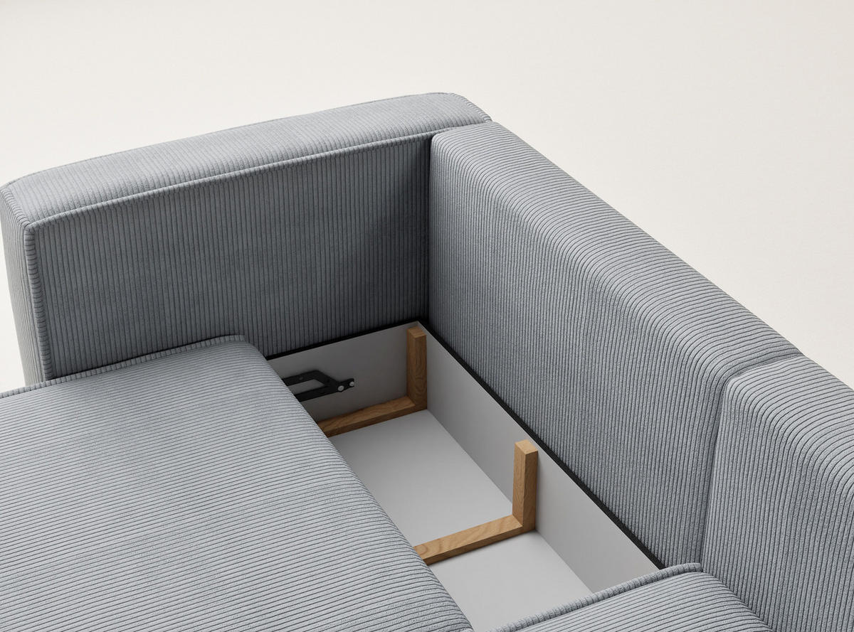 ECKSOFA MIT SCHLAFFUNKTION Velto Hellgrau Samtstoff - Hellgrau/Schwarz, Holz/Holzwerkstoff (250/152cm) - Maison de Reve