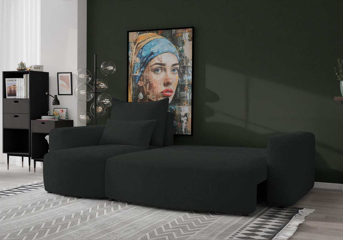 ECKSOFA Travis mit Bettkasten und Schlaffunktion, L-Form, Cord, Universal - Graphitfarben, Holzwerkstoff (248/148cm) - 4ALL HOME