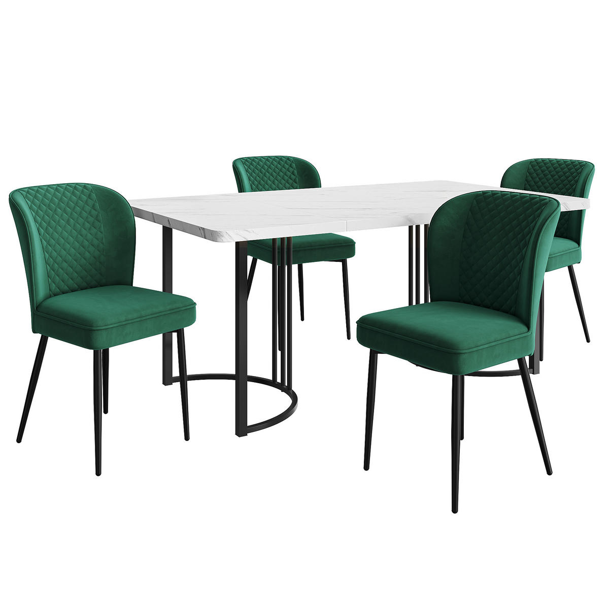 ESSGRUPPE Esstisch 4 Stühle Weiß Grün 140x80cm - Dunkelgrün, Textil (140/75/80cm) - FLIEKS
