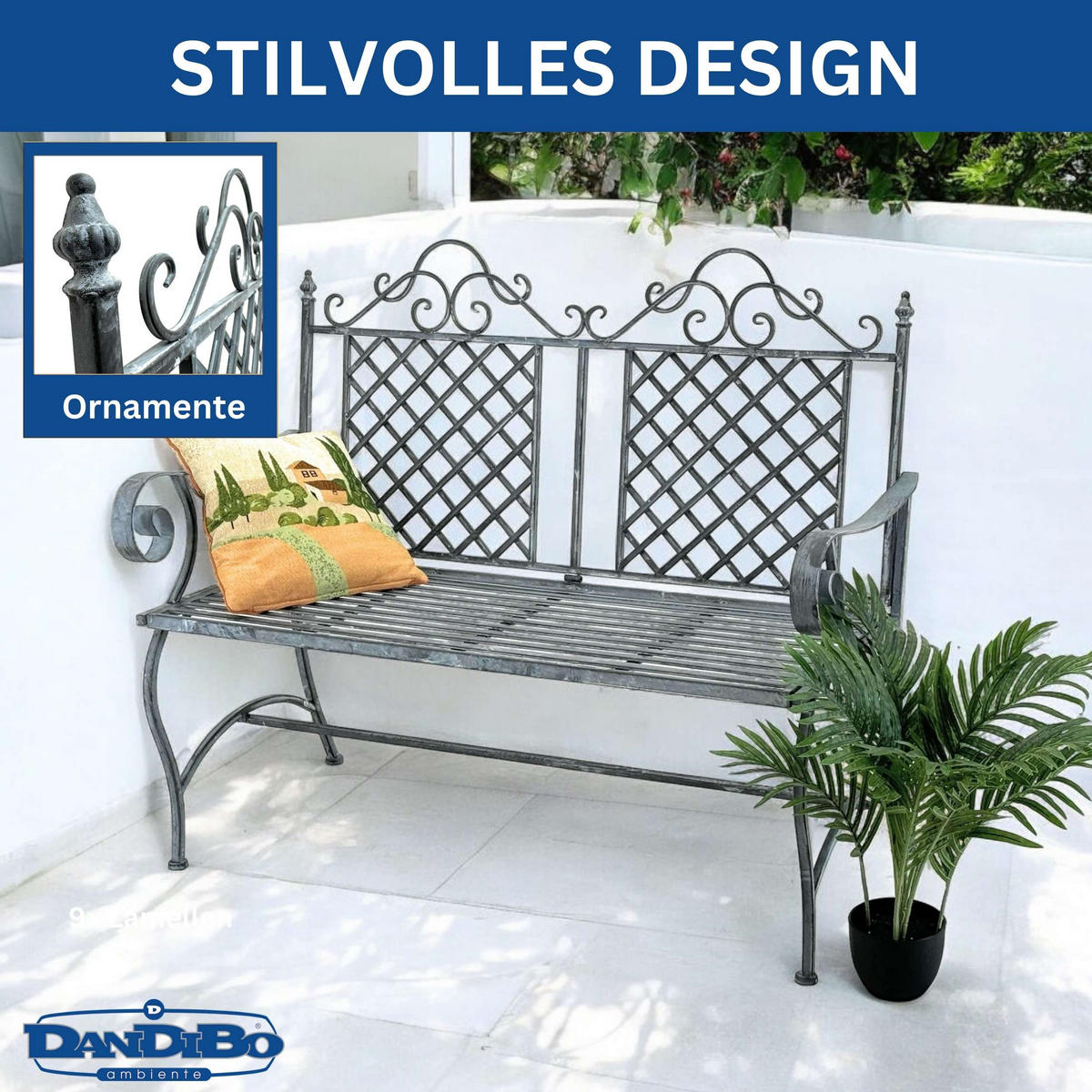 GARTENBANK 2-Sitzer Metall Grau 118,5/60/98,5 cm - Grau, Metall (118.5/98.5/60cm) - DanDiBo