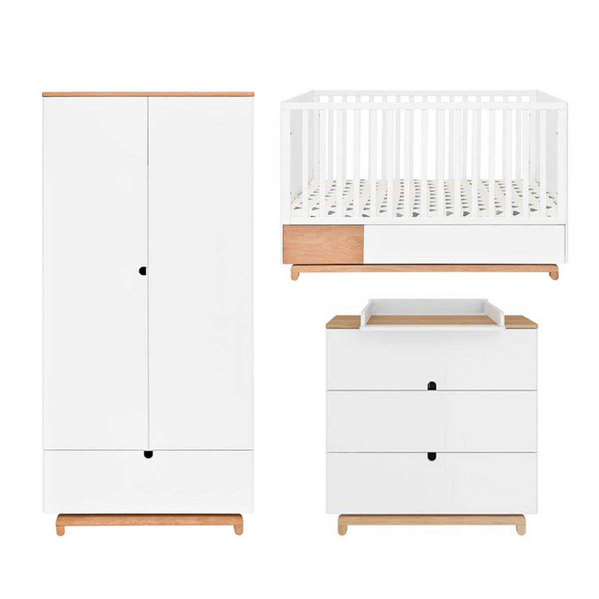 POKOJ PRO MIMINKO 3DÍLNÝ Bílá a dřevo - bílá, kompozitní dřevo (144/96/75cm) - Petits-meubles