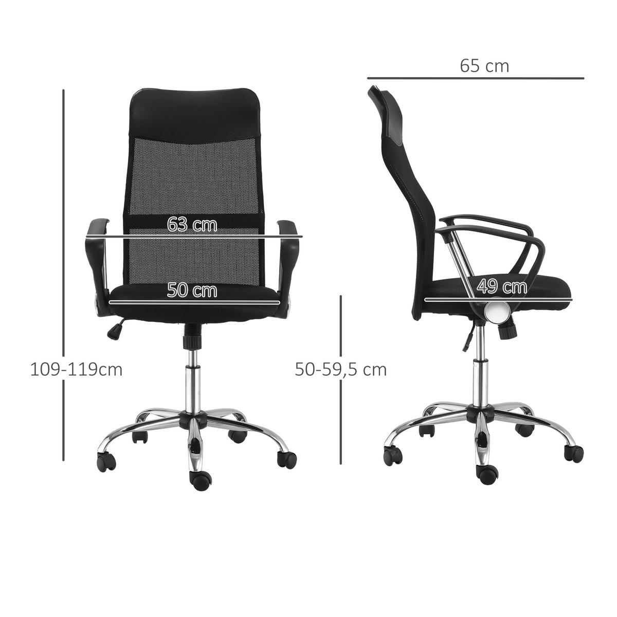 ERGONOMISCHER, Bürostuhl, Netz, Schwarz - Schwarz, Kunststoff (65/119/63cm) - HOMCOM