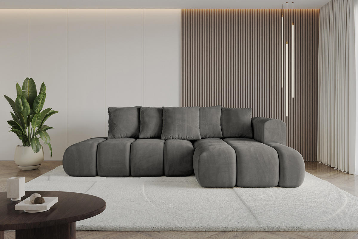 ECKSOFA Ottomane Rechts CLOUD-L-v1 289x180x40 Dunkelgrau Velours - Dunkelgrau, Holzwerkstoff/Kunststoff (289/180cm) - ALTDECOR