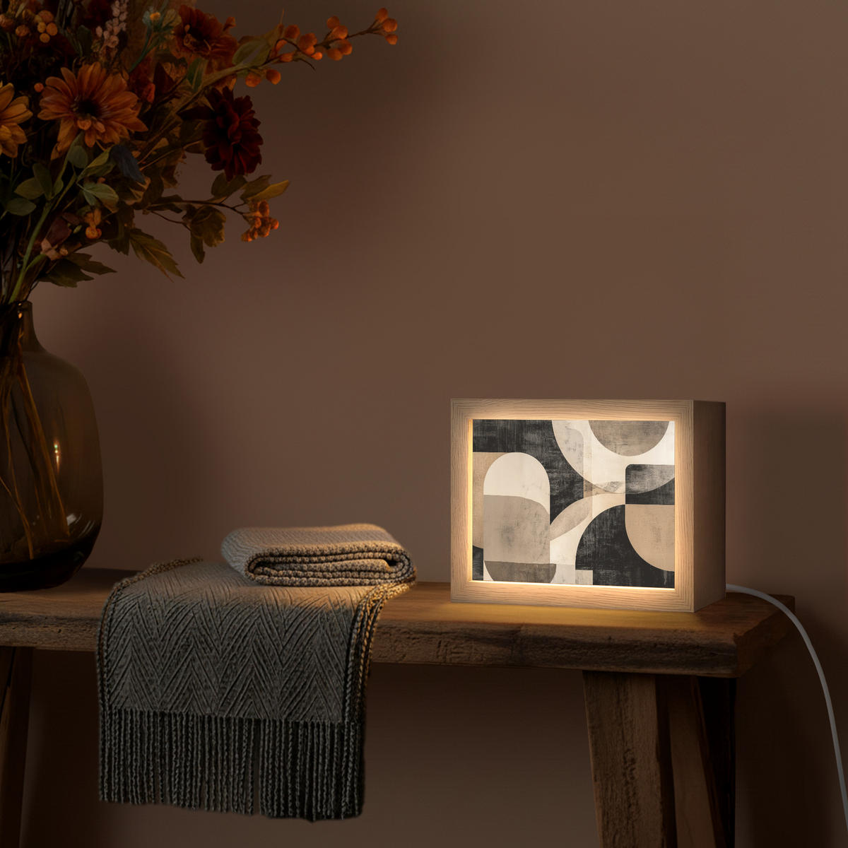 NÁSTĚNNÁ LAMPA Abstraktní - Tvary - Moderní - Béžová 20x15 cm - šedá, kompozitní dřevo (20/15/8cm) - OnlyWow