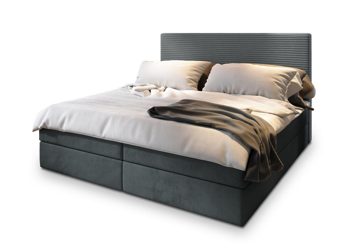 POSTEL BOXSPRING GIARRO 160x200 cm, s matrací a úložným prostorem, šedá - šedá, kompozitní dřevo/textil (160/200cm) - MASSENO