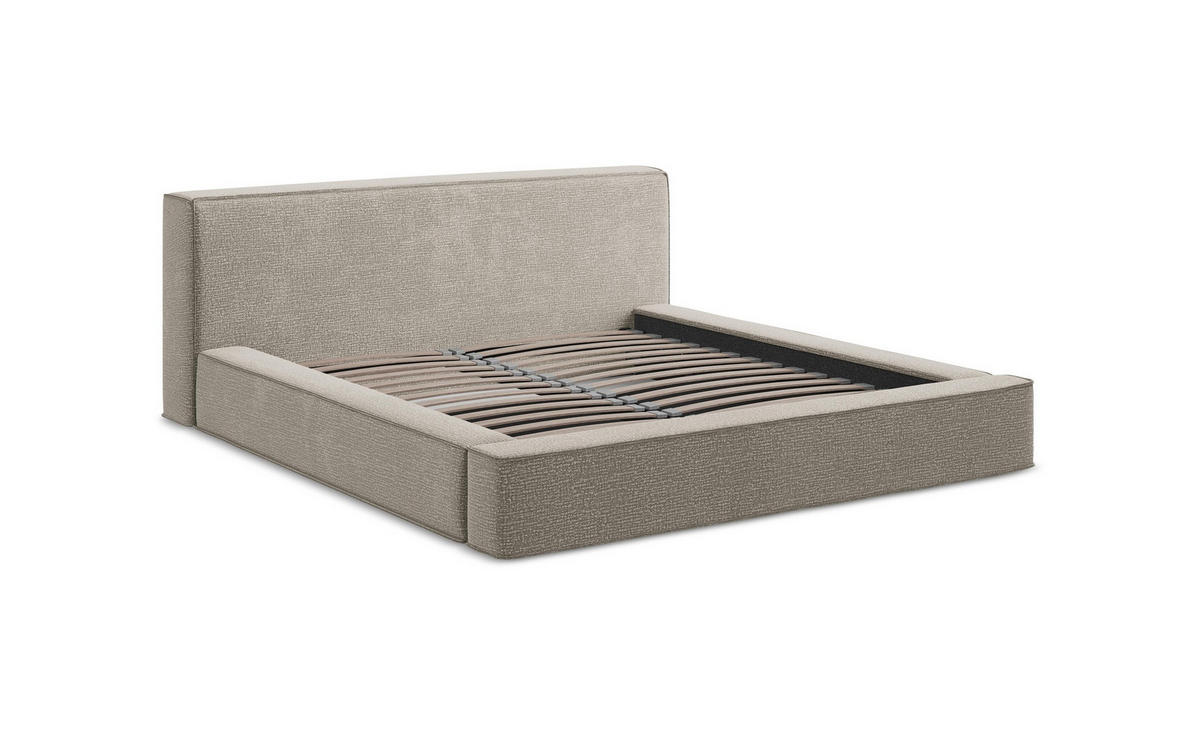 POLSTERBETT mit Bettkasten und Lattenrost 200x240 Grau - Hellgrau/Schwarz, Kunststoff/Textil (160/200cm) - Makamii