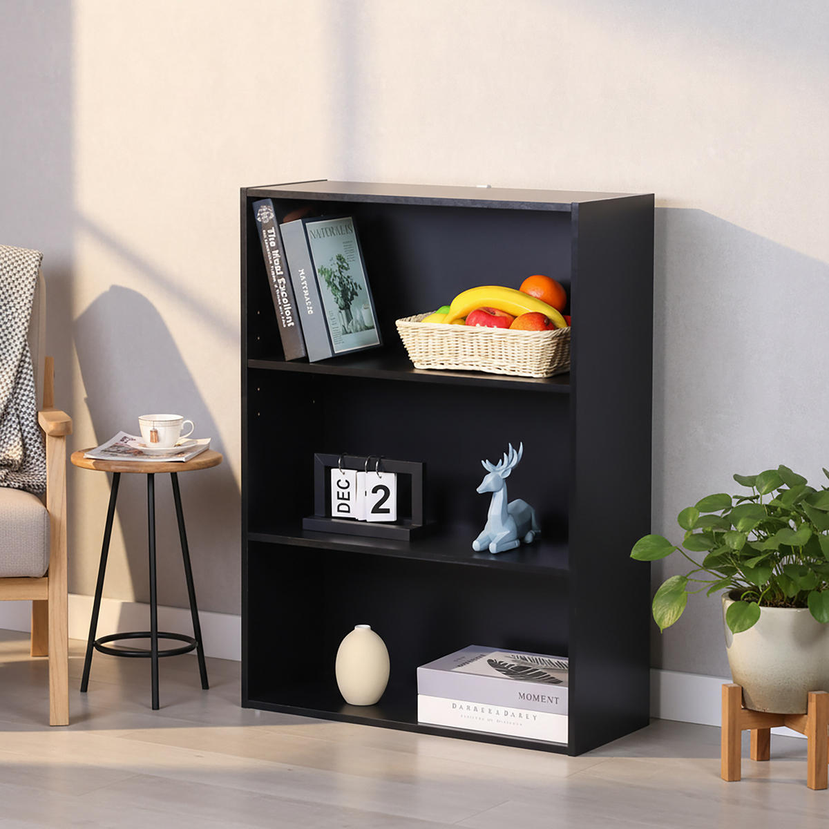 BÜCHERREGAL - Schwarz, Holzwerkstoff (60/82/24cm) - Relaxdays