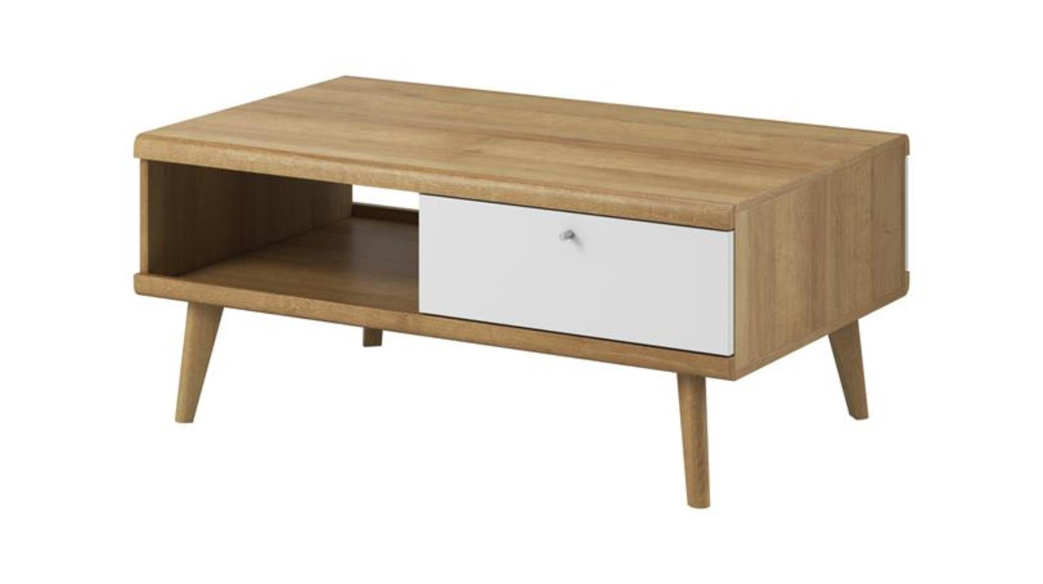 COUCHTISCH Primo Weiß, Eiche riviera, mit Schublade - Eichefarben/Weiß, Holz/Holzwerkstoff (67/107/46cm) - Bettso