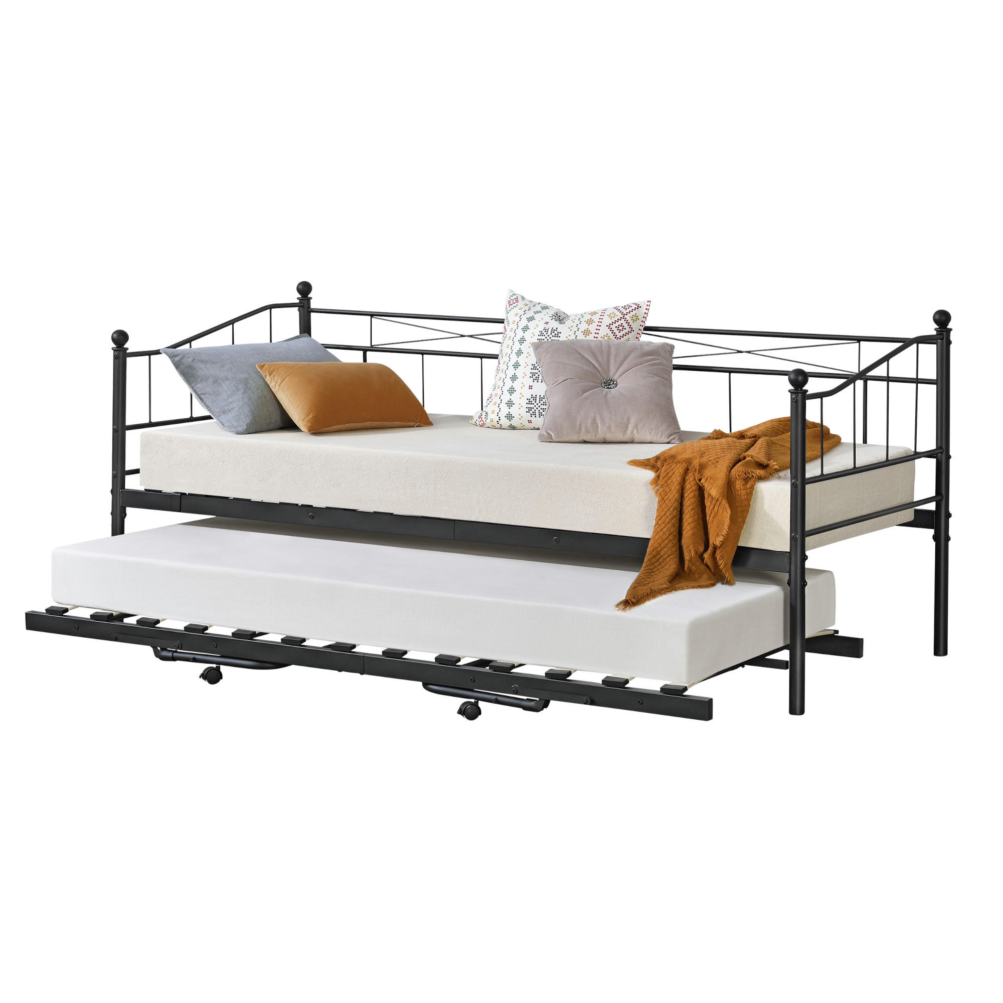 TAGESBETT Skutskär - Schwarz, Metall (90/200cm) - [en.casa]