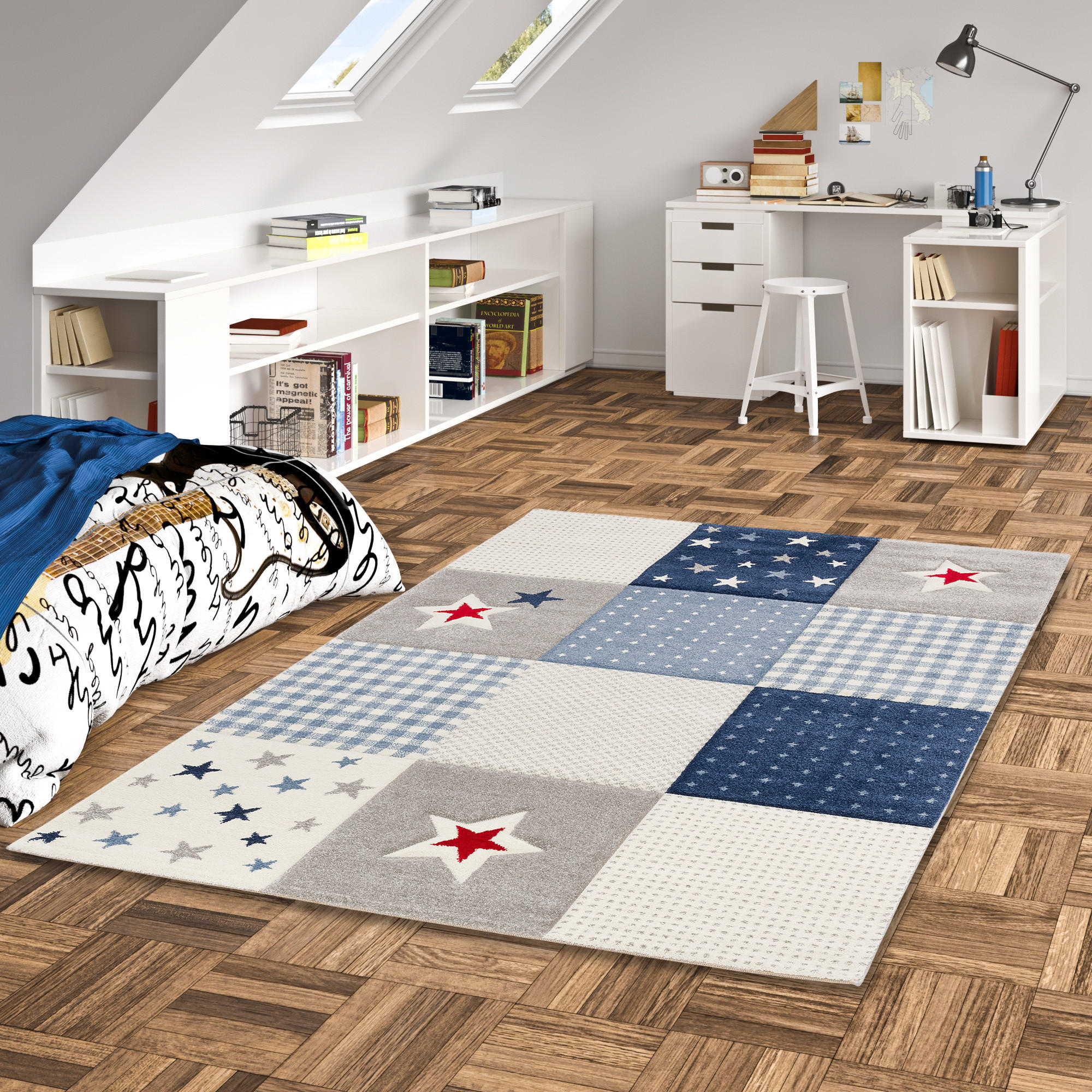 KINDER TEPPICH MAUI KIDS KARO STERNE - Blau, Textil (160/230cm) - Pergamon