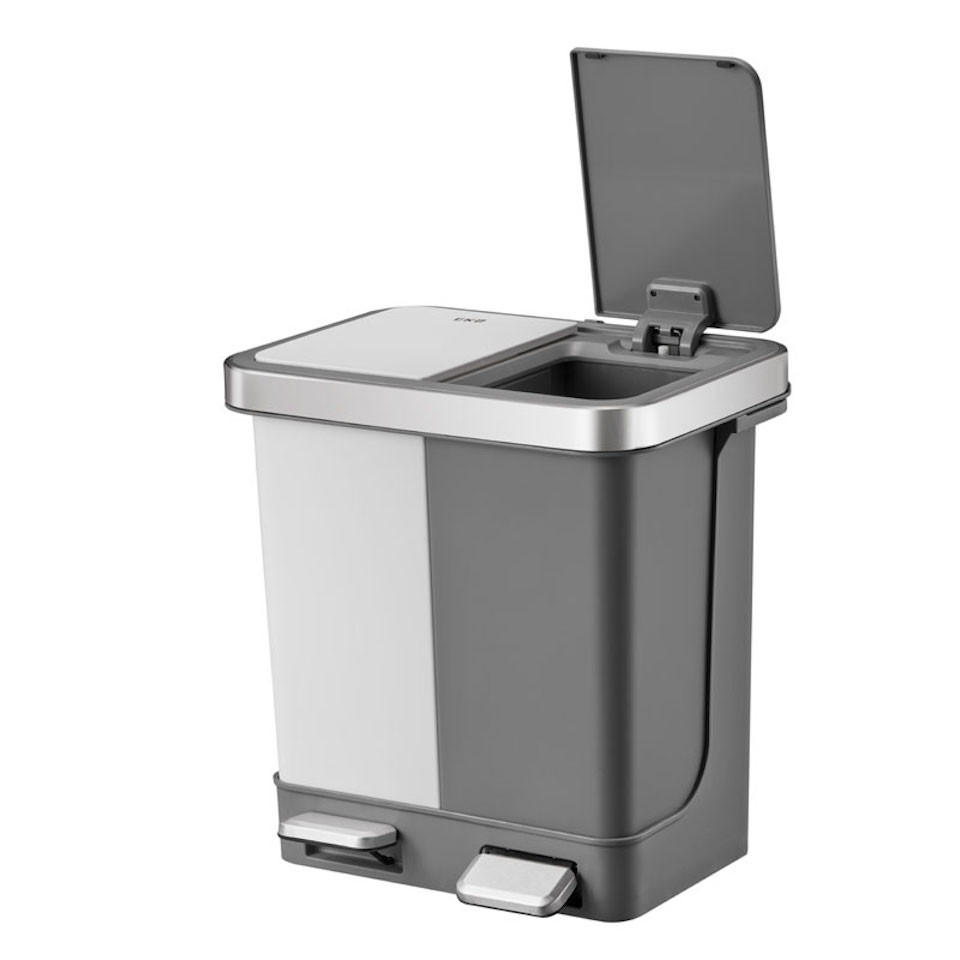 MÜLLEIMER Mit Soft Close Deckel 20 Liter 2 Kunststoff Innenbehälter Weiß&Grau - Grau, Metall (39.5/40.1/29.6cm) - PROREGAL
