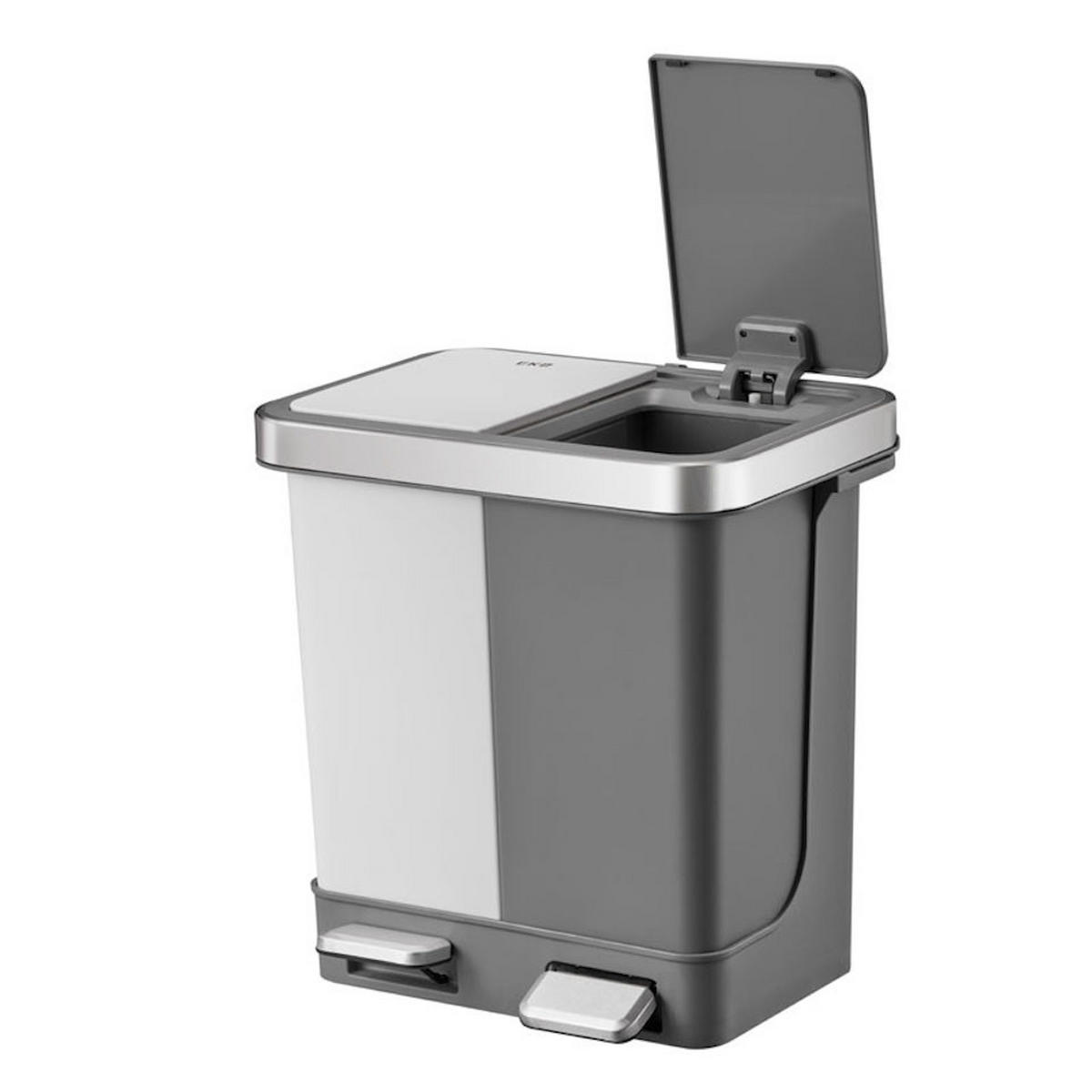MÜLLEIMER Mit Soft Close Deckel 20 Liter 2 Kunststoff Innenbehälter Weiß&Grau - Grau, Metall (39.5/40.1/29.6cm) - PROREGAL