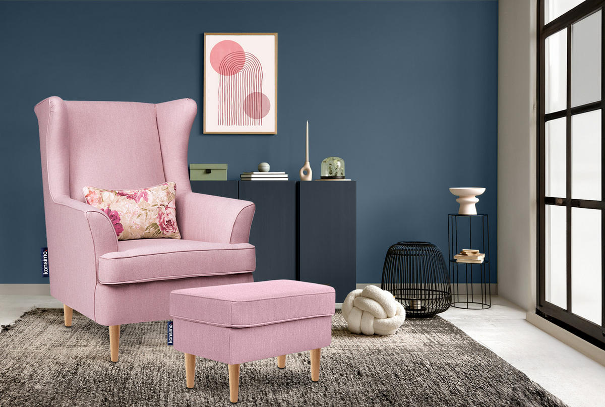OHRENSESSEL STRALIS inklusive dekorativem Kissen, Rosé - Pink, Textil (82/108/80cm) - KONSIMO®