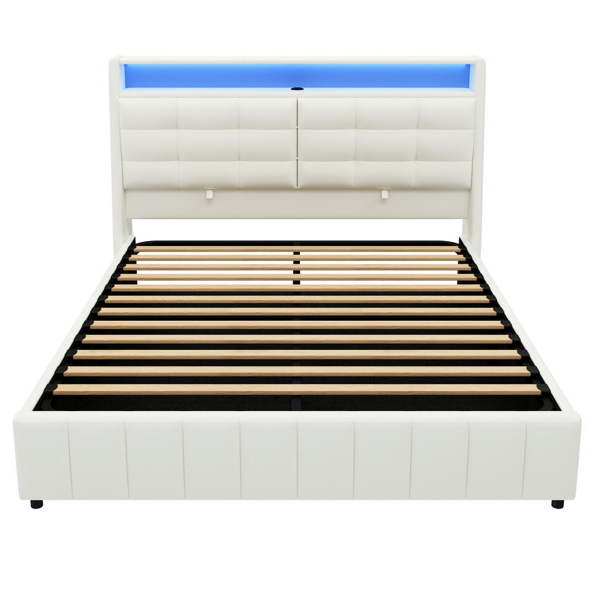 POLSTERBETT 160/200 cm in Weiß mit Stauraum, LED und USB - Weiß, Holzwerkstoff/Textil (160/200cm) - WISHDOR