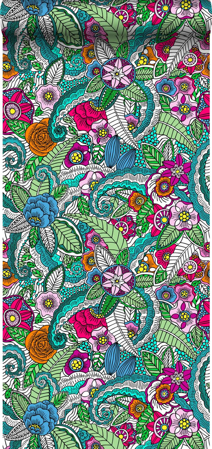 XXL-VLIESTAPETE Blumenmandalas 50 x 900 cm - Pink, Papier (50/900cm) - ESTAhome