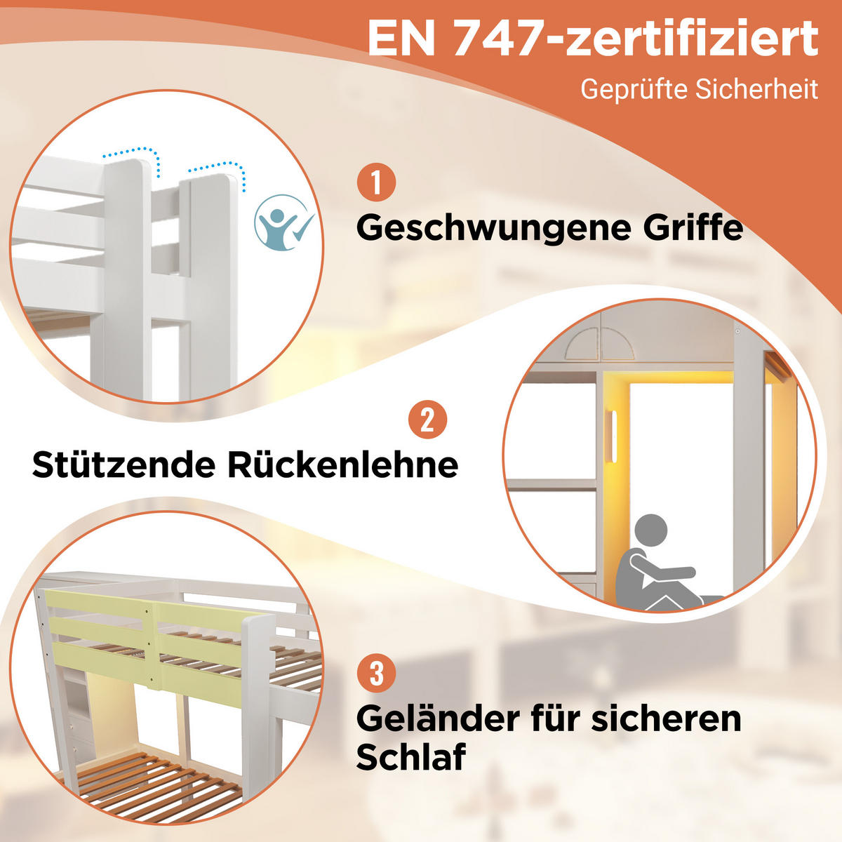ETAGENBETT 90/200 cm aus Massivholz und MDF mit Nachtlicht und Stauraum Weiß - Weiß, Metall (90/200cm) - Modenvie